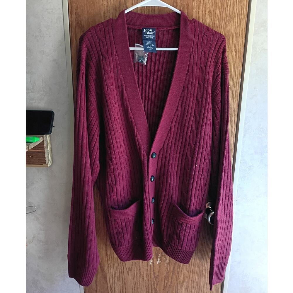 NWOT Mens Burgundy Ribbed Cardigan Large Tall Dome Buttons Grandpa Core Pockets